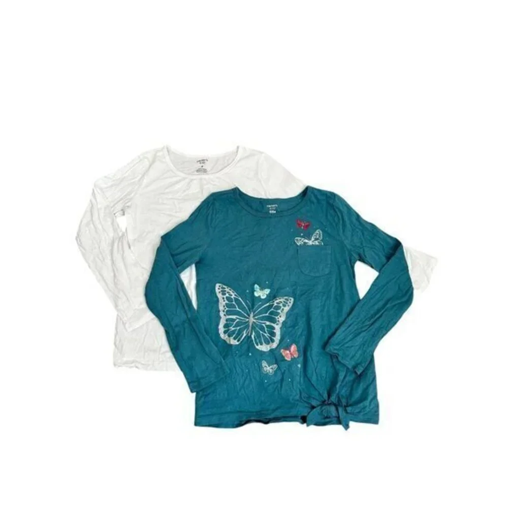 Carters Kid Girls 2-Pack Long-Sleeve Tees Butterfly & Solid White Cotton